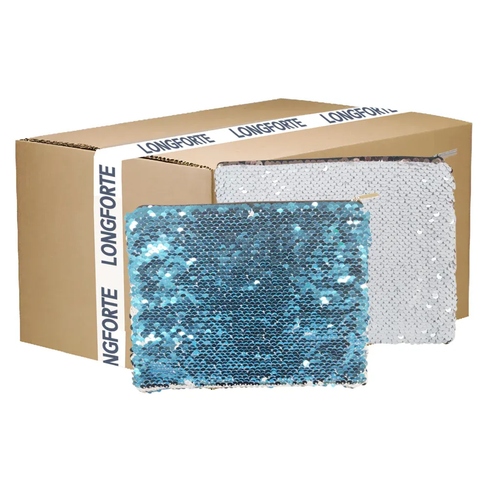 Wholesale Carton - 50 x Sequin Handbags/ Cosmetic/Purses - 15cm x 20cm - LIGHT BLUE