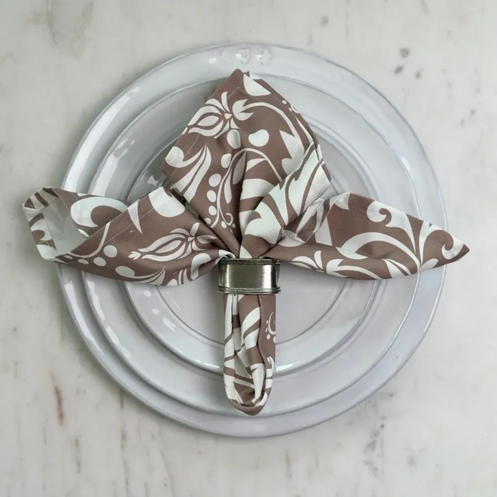 Taupe Damask Italian Cotton Napkin - New