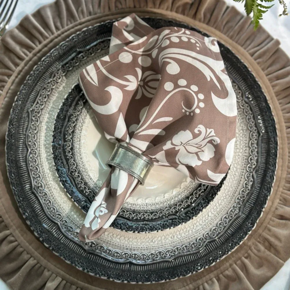 Taupe Damask Italian Cotton Napkin - New - Image 3