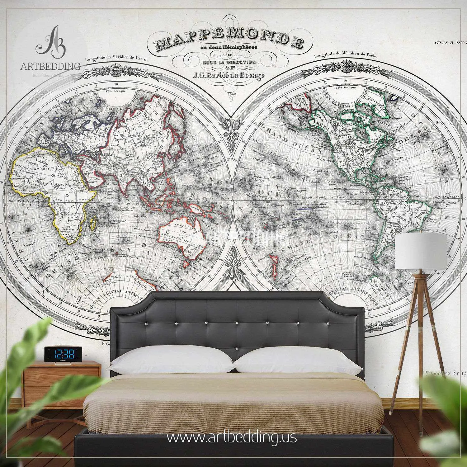 Antique World Map Hemisphere (1846) Wall Mural, Self Adhesive Peel & Stick Photo Mural, Atlas wall mural, mural home decor - Image 3