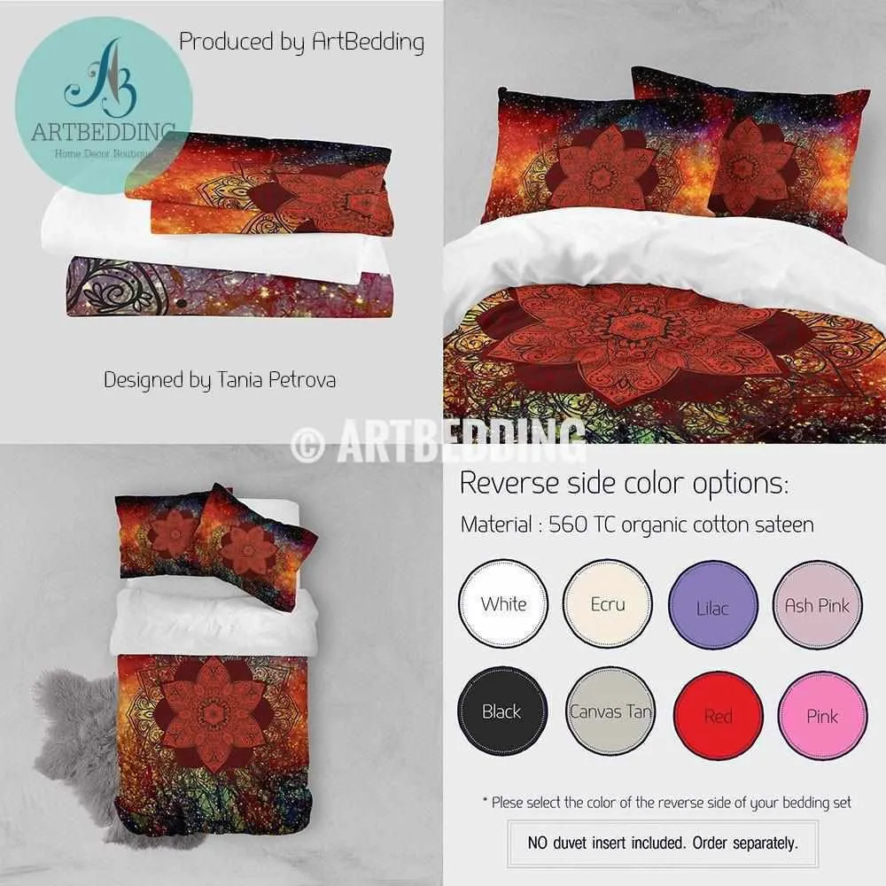 FULL size Bohemian bedding, Mandala duvet cover set, Galaxy mandala bedding, Bohochic bedroom interior, artbedding art - Image 2