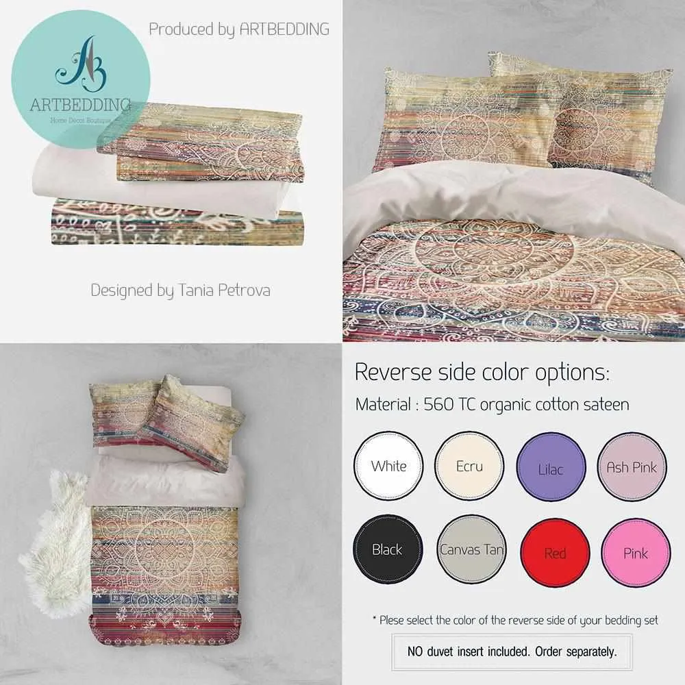 Bohemian bedding, Mehendi Mandala duvet bedding set, Vintage boho duvet cover set, Mehendi henna mandala bedding, boho bedspread - Image 2