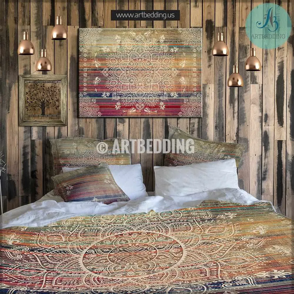 Bohemian bedding, Mehendi Mandala duvet bedding set, Vintage boho duvet cover set, Mehendi henna mandala bedding, boho bedspread