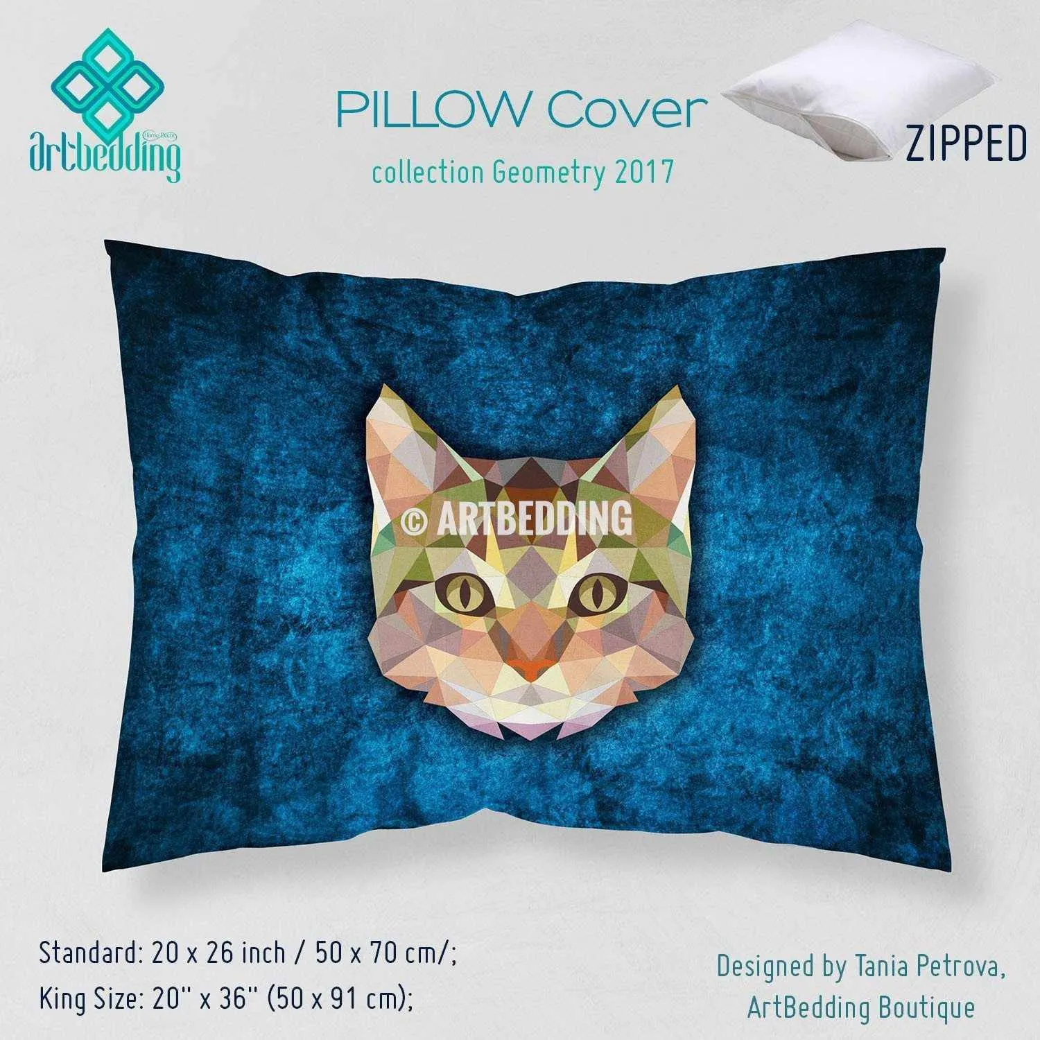 Cat Animal head geometry Duvet cover, Cat Animal totem duvet cover, Cat head animal duvet, custom designer duvet artbedding - Image 3
