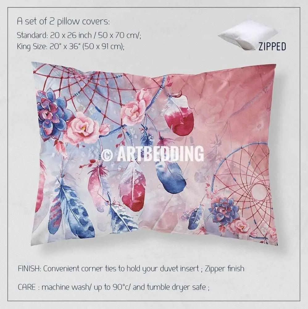 Dreamcatcher bedding, Blue and red dreamcatcher feathers duvet bedding set, Bohemian feathers bedding, Dreamcatcher comforter set - Image 4