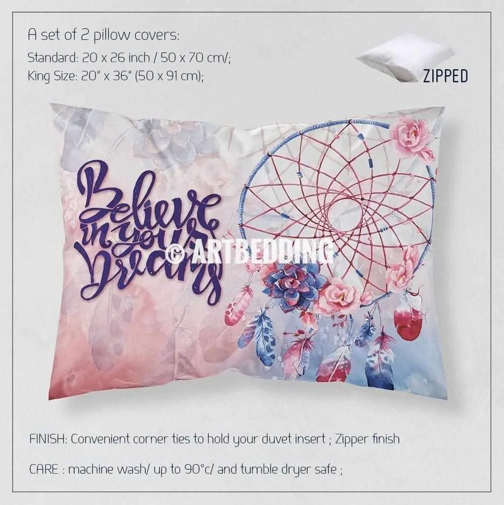 Dreamcatcher bedding, Blue and red dreamcatcher feathers duvet bedding set, Bohemian feathers bedding, Dreamcatcher comforter set - Image 5