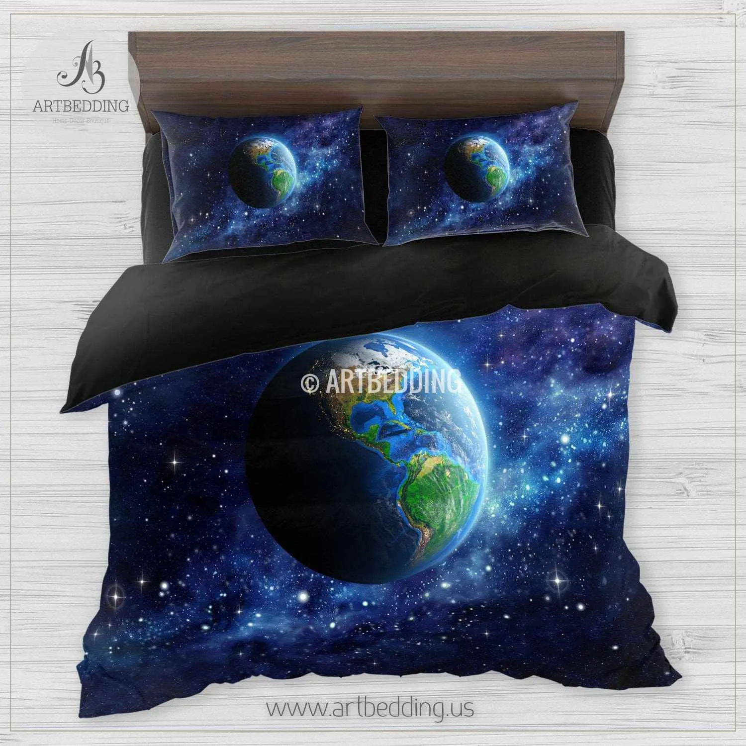 Galaxy bedding set, Artistic view of Earth from space duvet cover set, Stars nebula Bedding set, Cosmos bedroom decor