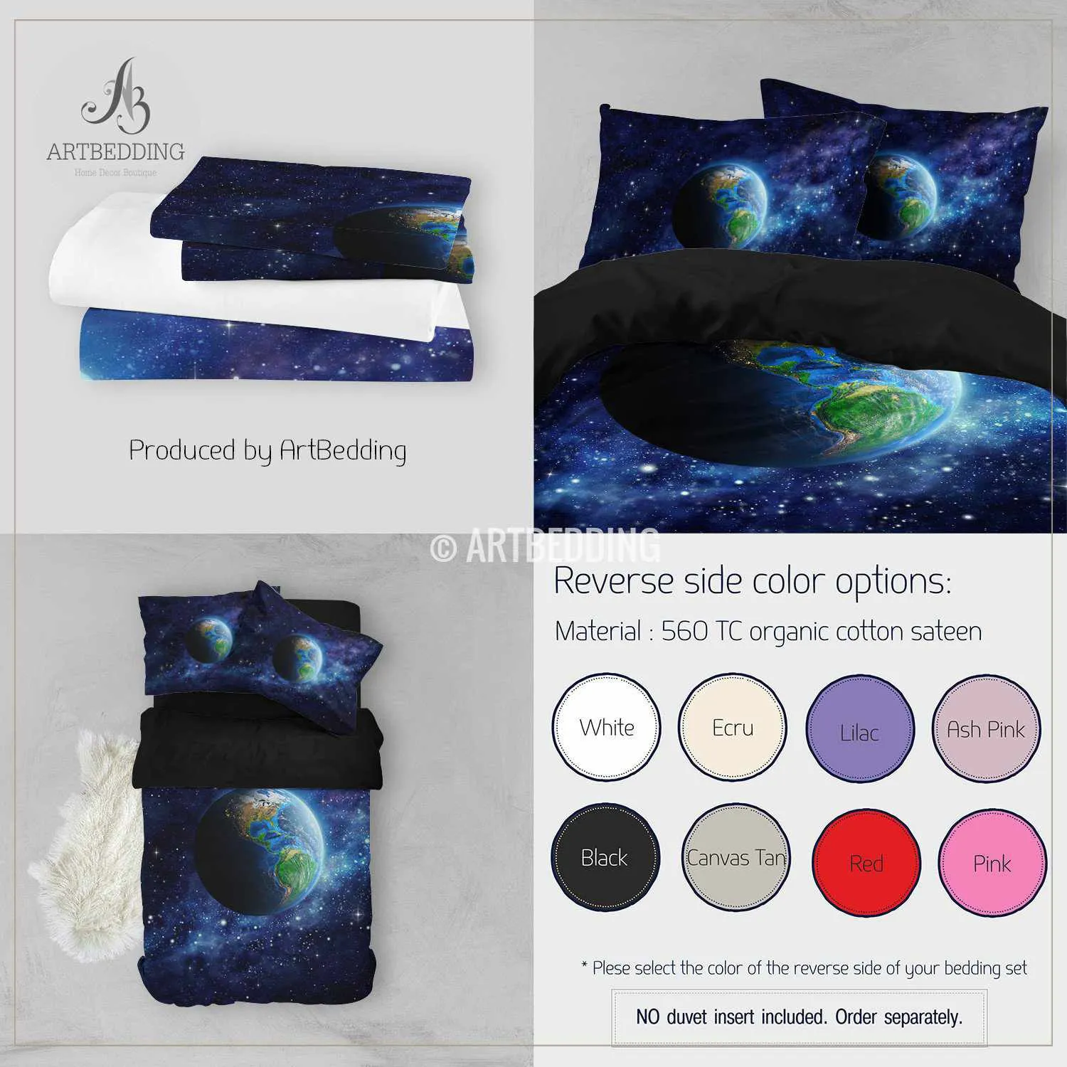 Galaxy bedding set, Artistic view of Earth from space duvet cover set, Stars nebula Bedding set, Cosmos bedroom decor - Image 2