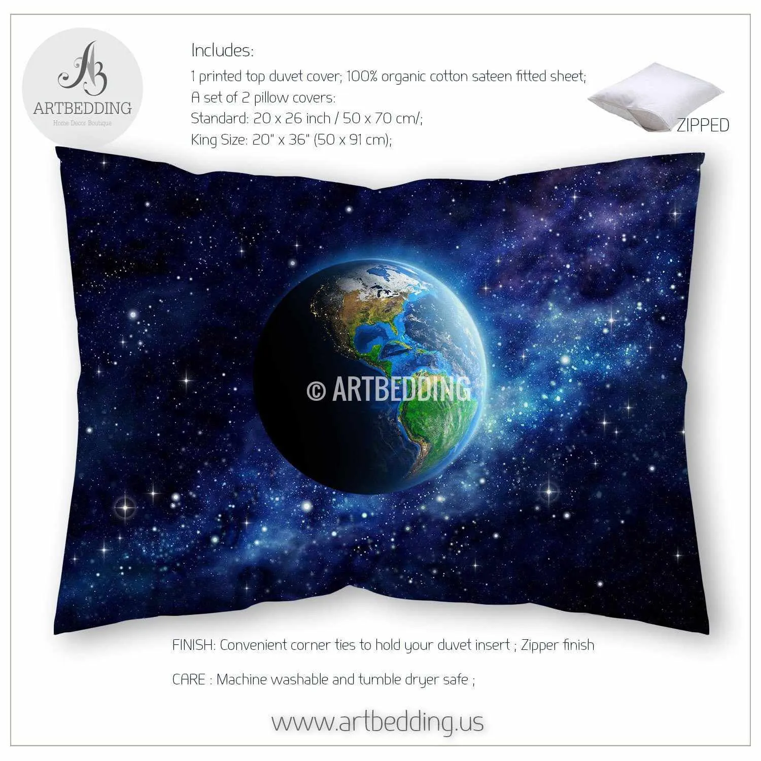 Galaxy bedding set, Artistic view of Earth from space duvet cover set, Stars nebula Bedding set, Cosmos bedroom decor - Image 3