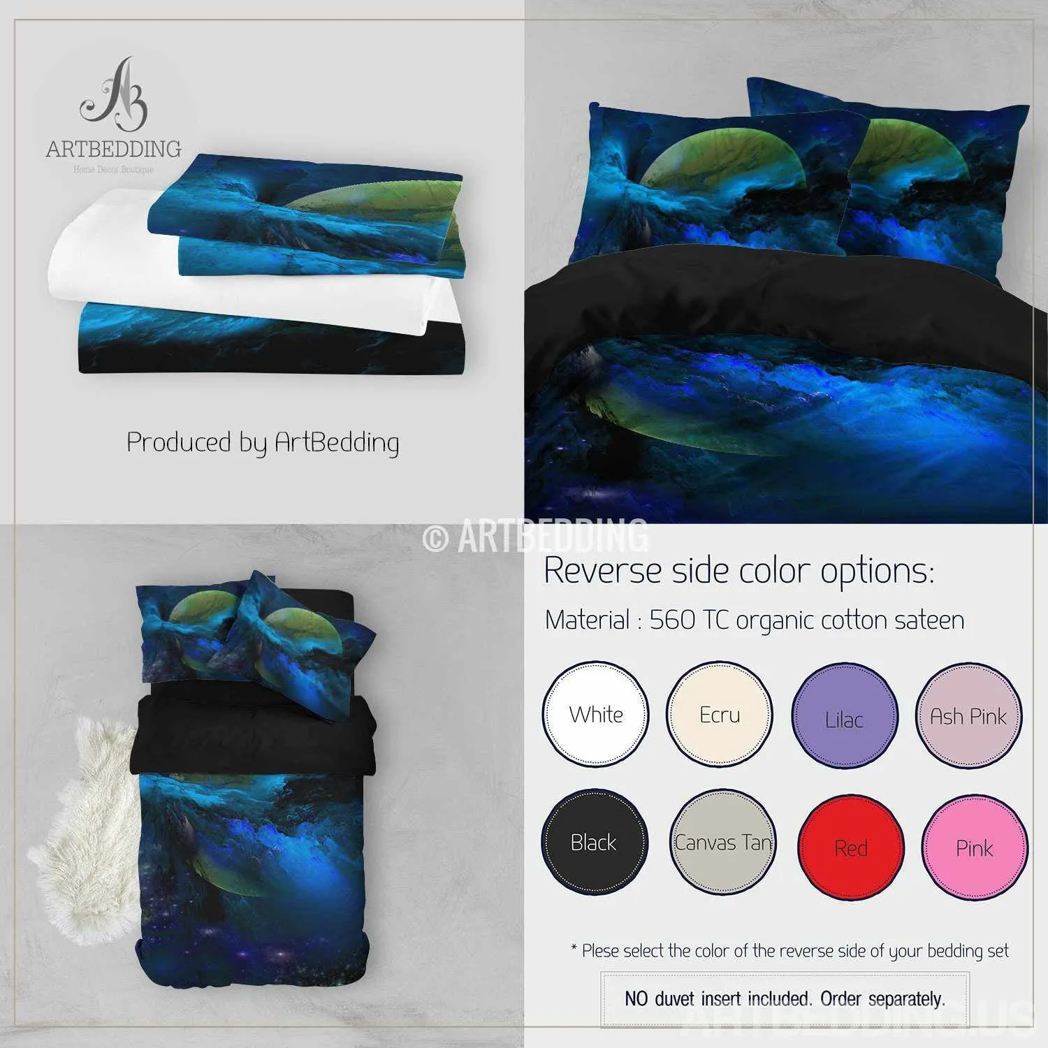 Galaxy bedding set, Blue nebula fantasy planet duvet cover set, Stars nebula Bedding set, Space bedroom decor - Image 2