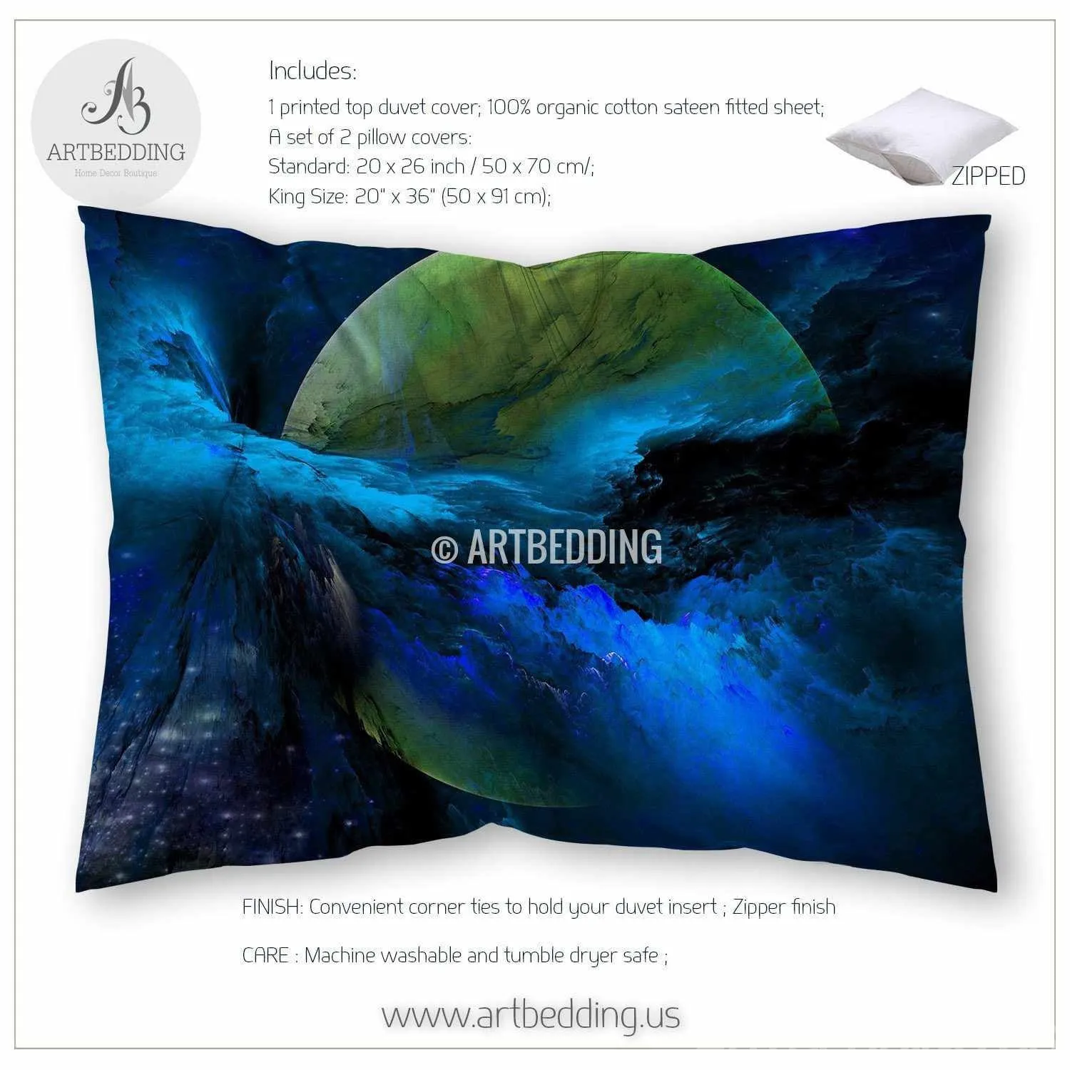 Galaxy bedding set, Blue nebula fantasy planet duvet cover set, Stars nebula Bedding set, Space bedroom decor - Image 3