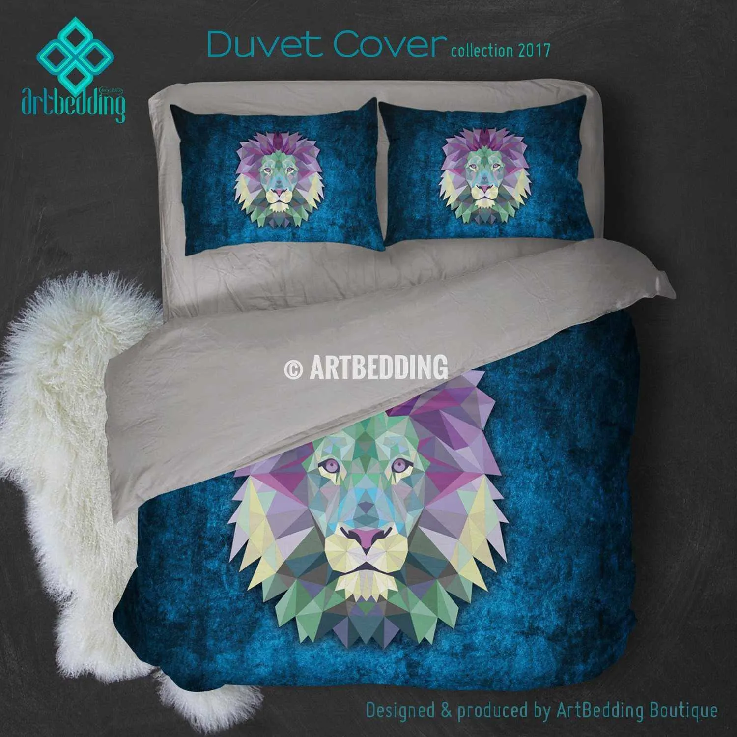 Lion Animal head geometry Duvet cover, Lion Animal totem duvet cover, Lion head animal duvet, custom designer duvet artbedding