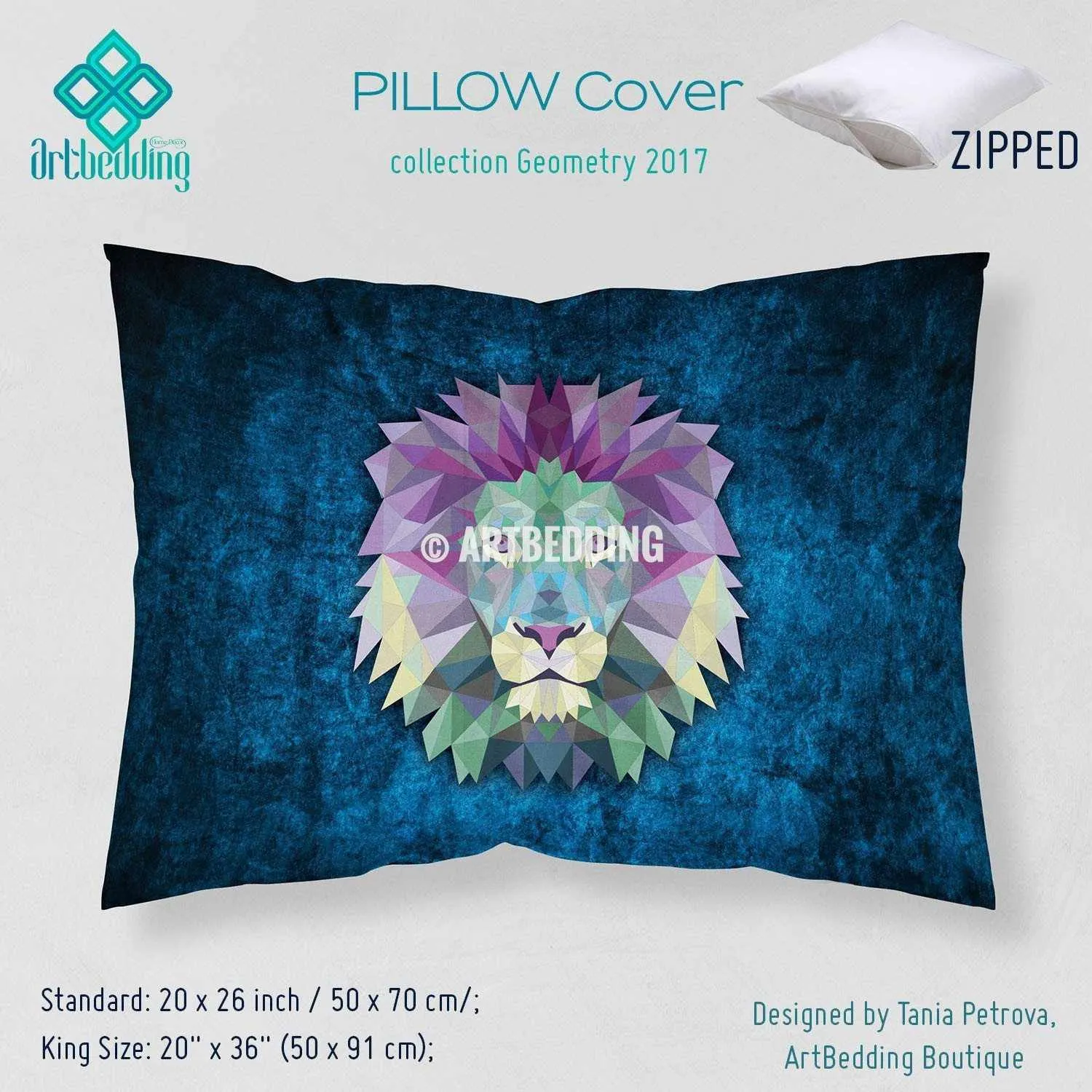 Lion Animal head geometry Duvet cover, Lion Animal totem duvet cover, Lion head animal duvet, custom designer duvet artbedding - Image 3