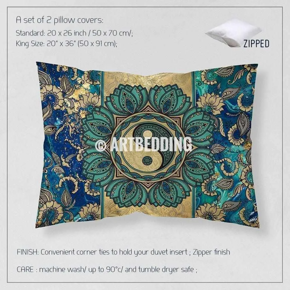 Lotus Mandala bedding, Yin Yang mandala bedding, Bohochic bedding set, mandala duvet cover set, bohemian decor - Image 3