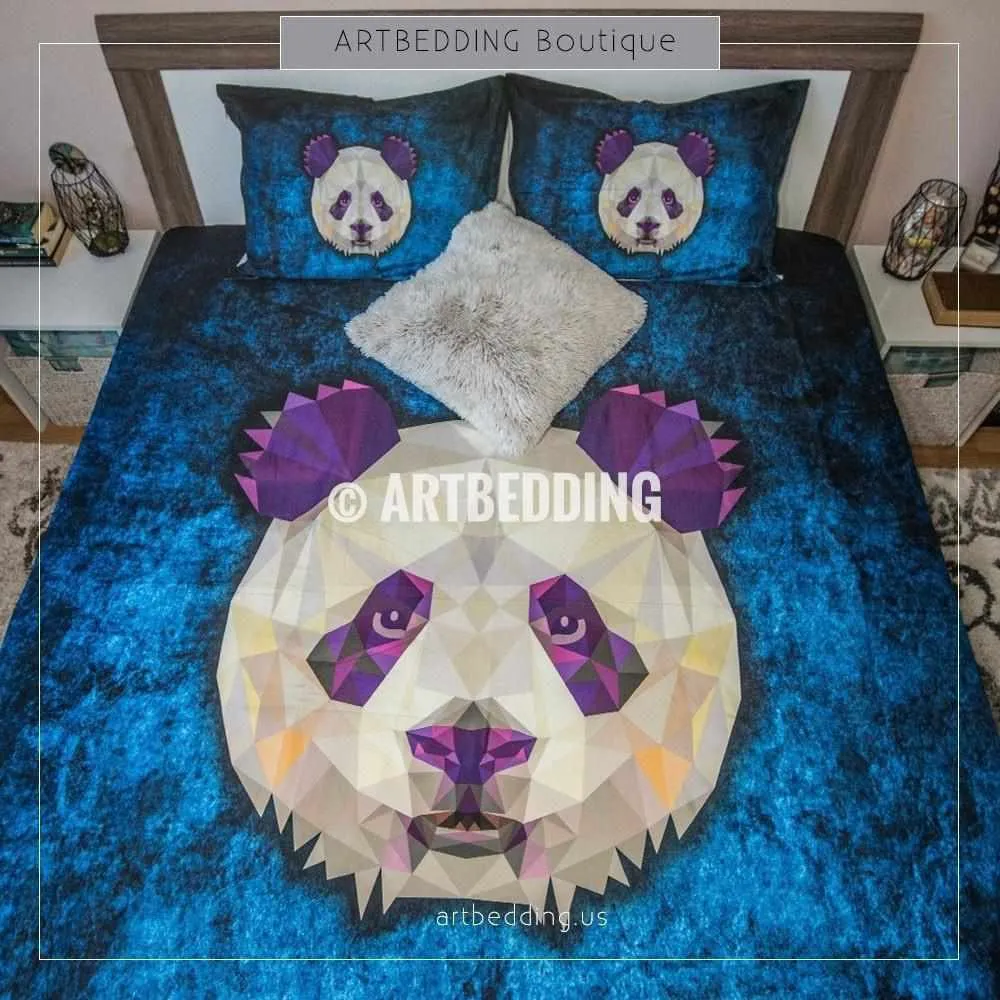 Panda Animal head geometry Duvet cover, Animal totem duvet cover, Panda head animal duvet, custom designer duvet artbedding - Image 4