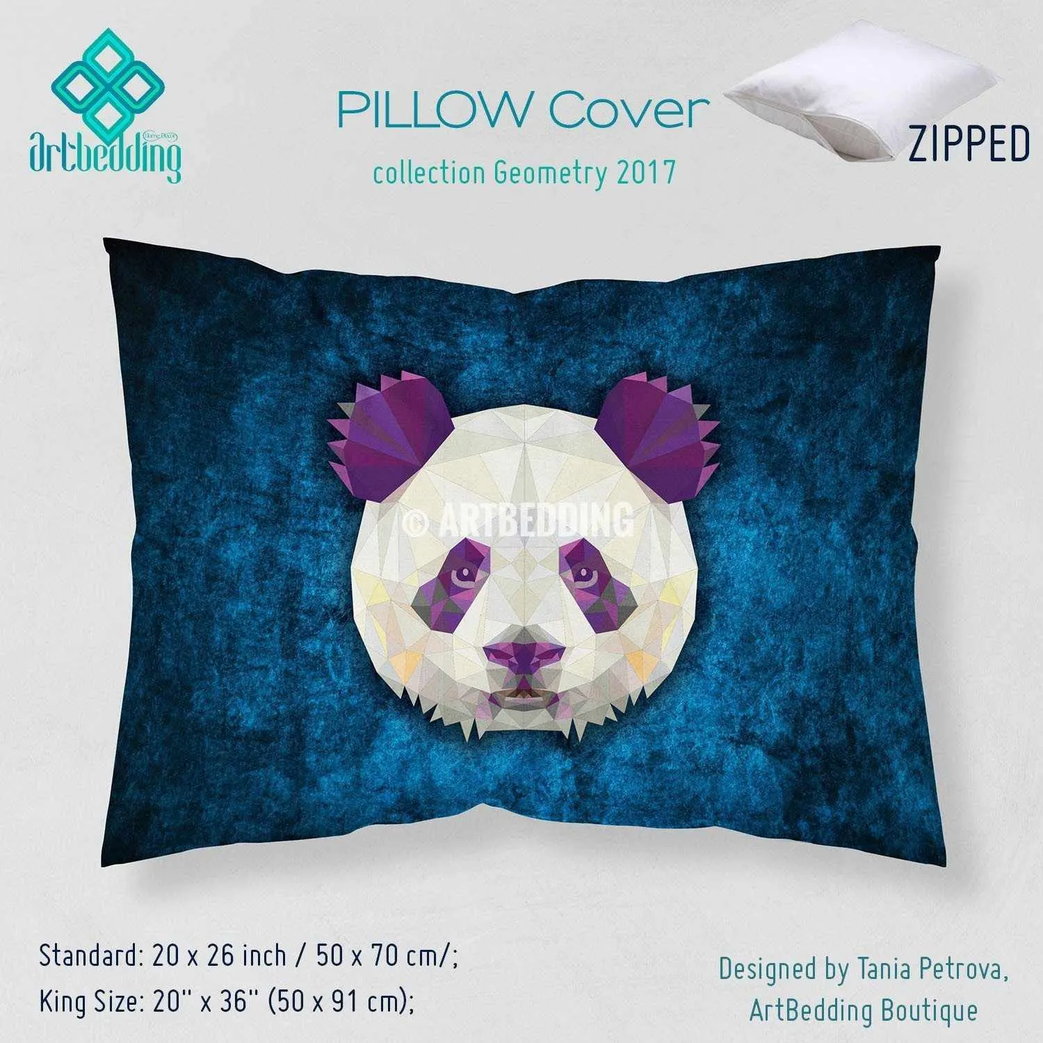 Panda Animal head geometry Duvet cover, Animal totem duvet cover, Panda head animal duvet, custom designer duvet artbedding - Image 3