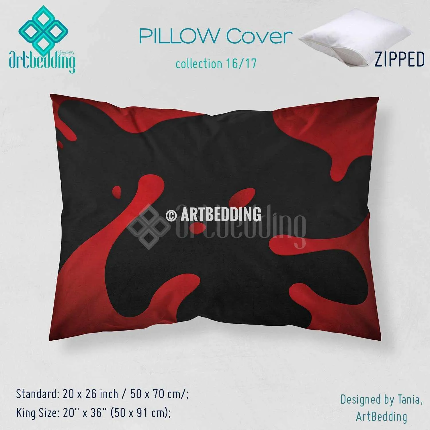 Red splashes printed Duvet cover, premium Red splashes duvet cover, Cotton sateen duvet cover, Red grunge art print duvet cover, artbedding duvet cover - Image 3