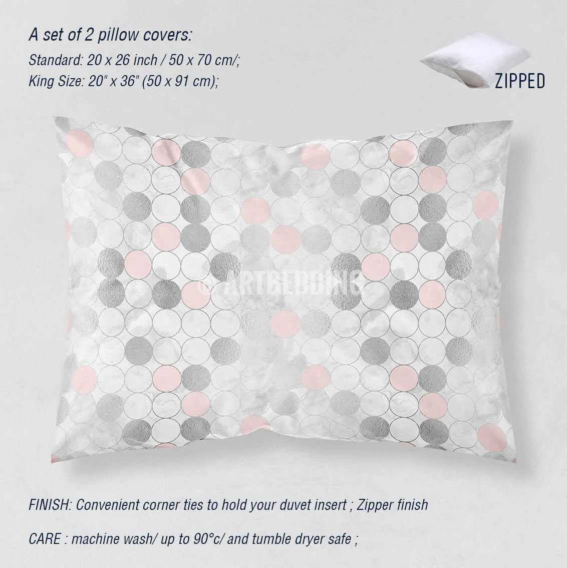 Silver and pink psychedelic geometry Duvet cover, White handpainted watercolor background with silver and pink psychedelic circle geometry pattern duvet cover, artbedding duvet cover - Image 2