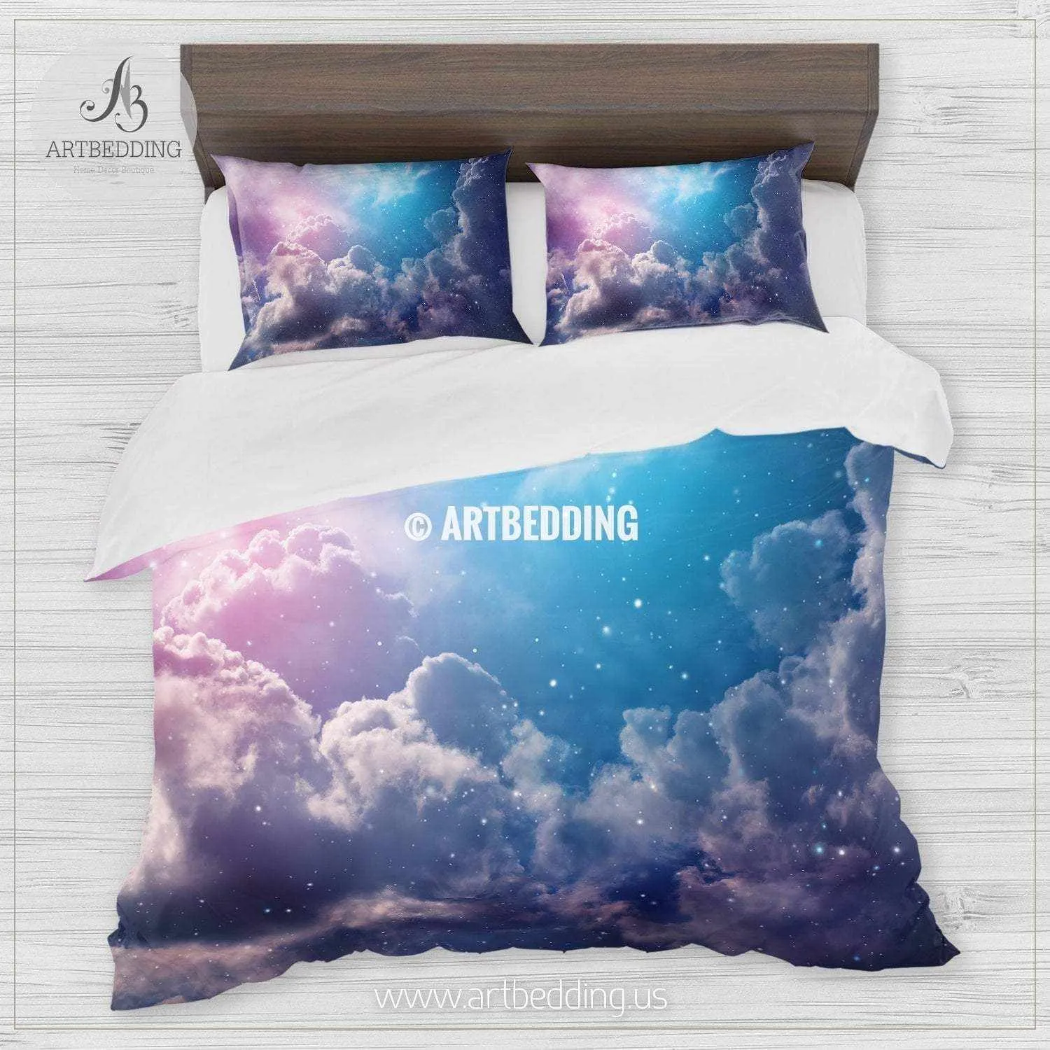 Space of night sky with cloud and stars bedding, Queen / King / Full / TWIN stars Galaxy Duvet Cover, Cotton sateen bedding set, Skies bedding