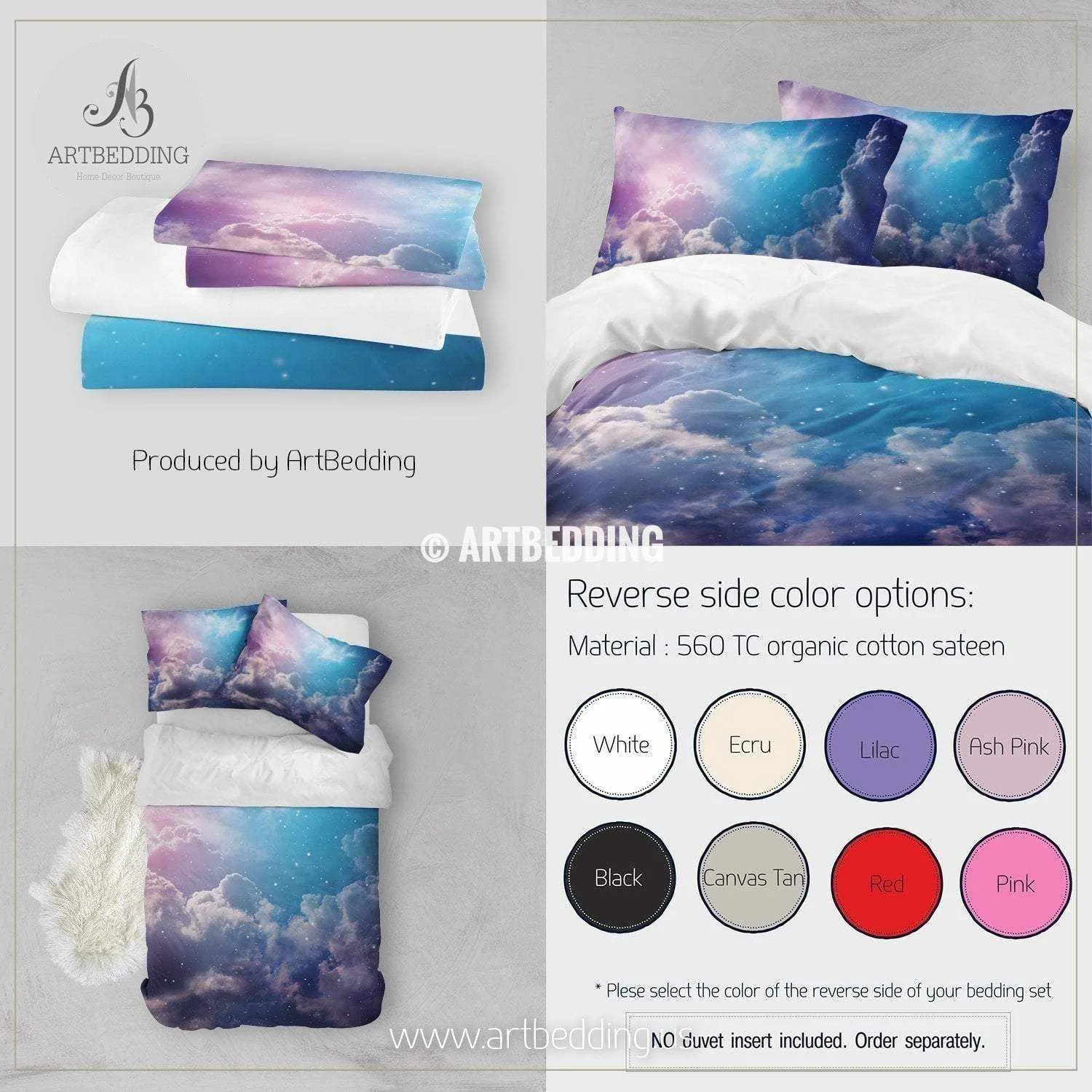 Space of night sky with cloud and stars bedding, Queen / King / Full / TWIN stars Galaxy Duvet Cover, Cotton sateen bedding set, Skies bedding - Image 2