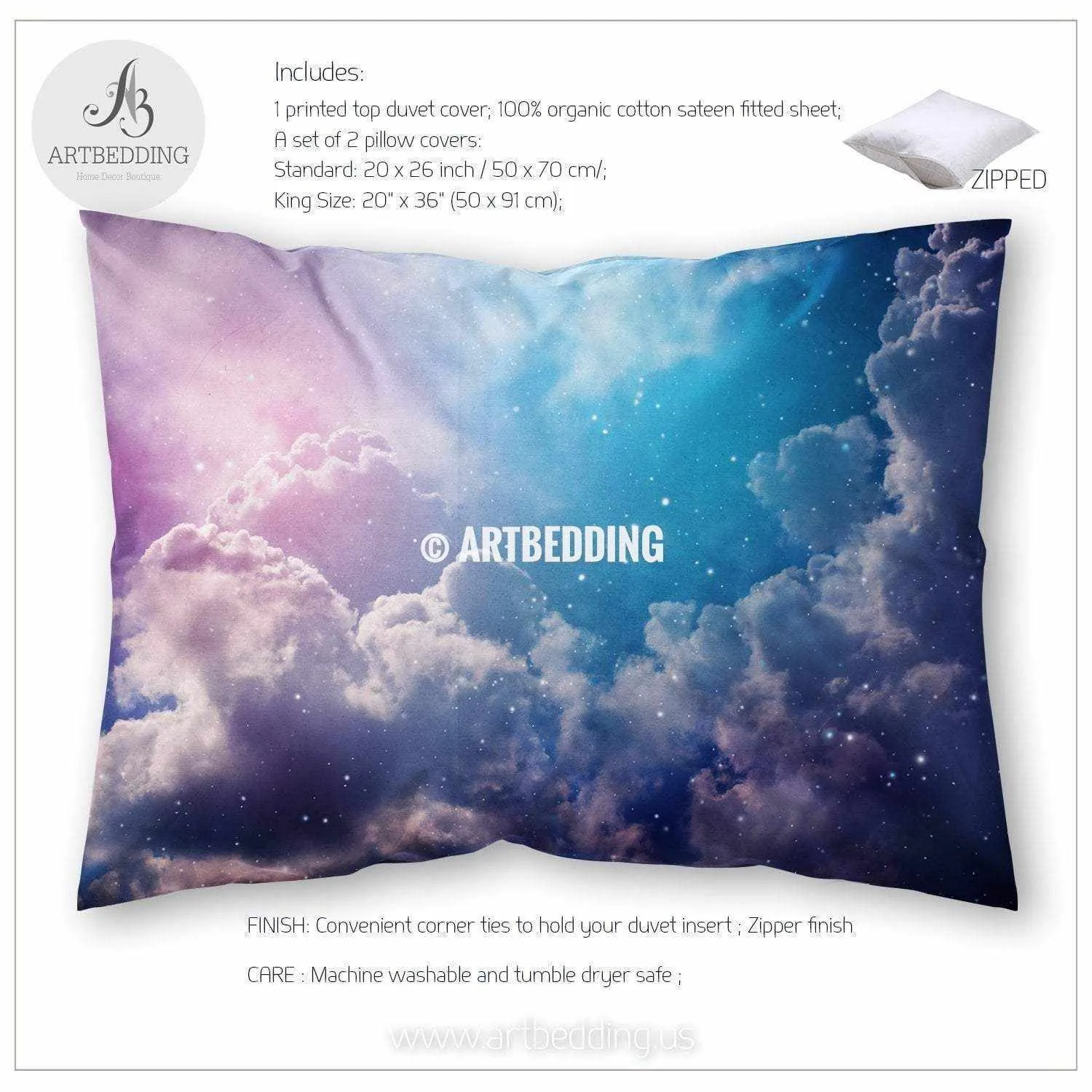 Space of night sky with cloud and stars bedding, Queen / King / Full / TWIN stars Galaxy Duvet Cover, Cotton sateen bedding set, Skies bedding - Image 3