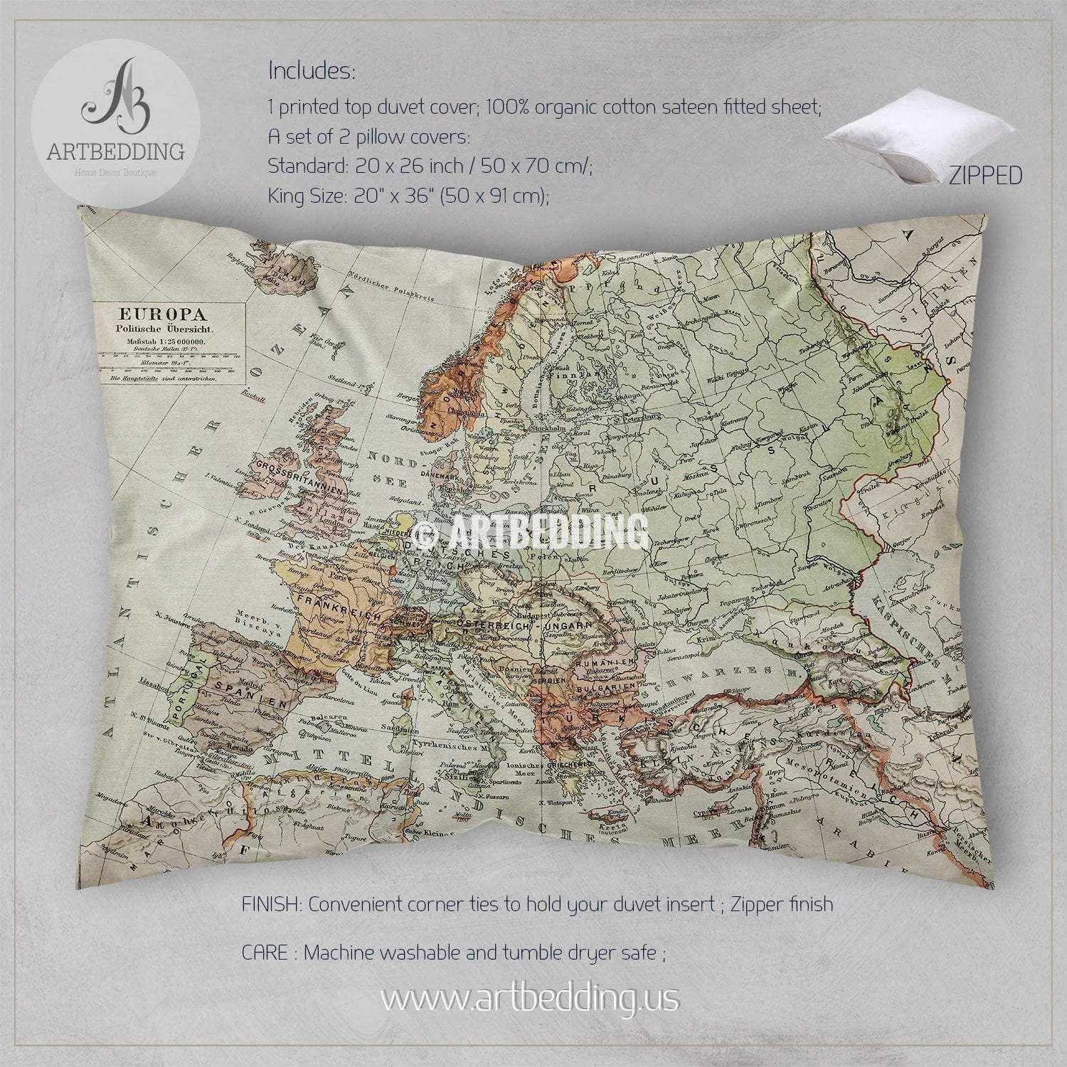 Vintage map of Europe at the end of 19th century bedding, Vintage old map duvet cover, Antique map queen / king / full Bedding Set, Vintage map Duvet cover set - Image 3