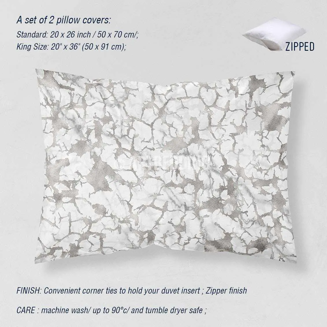 Marble silver Duvet cover, White natural marble with silver foil effect veins print duvet cover, marble bedding, duvet cover - Image 3