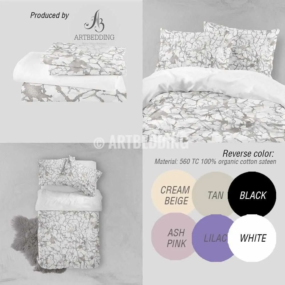 Marble silver Duvet cover, White natural marble with silver foil effect veins print duvet cover, marble bedding, duvet cover - Image 2